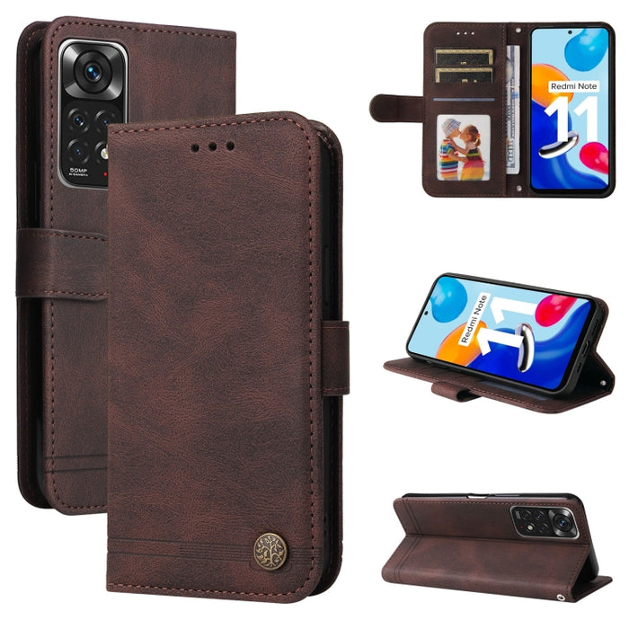 Skin Feel Life Tree Funda de piel para teléfono con botón de metal, For Xiaomi Redmi Note 11E / 10 Prime+ 5G, For Honor 50 Pro / Huawei nova 9 Pro, For Infinix Note 11, For OPPO Realme GT Neo3, For OPPO Reno7 4G / F21 Pro 4G                            ...