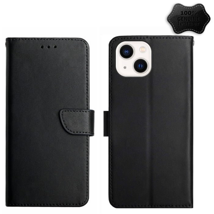 Estuche para teléfono con tapa horizontal a prueba de huellas dactilares de cuero genuino