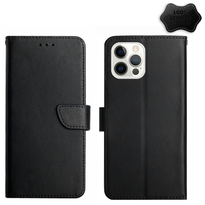 Estuche para teléfono con tapa horizontal a prueba de huellas dactilares de cuero genuino