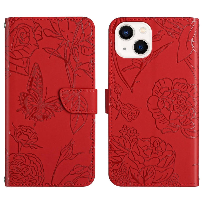 Skin Feel Butterfly Peony Estuche para teléfono de cuero en relieve