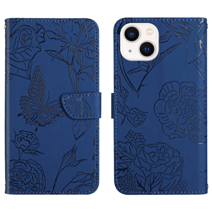 Skin Feel Butterfly Peony Estuche para teléfono de cuero en relieve