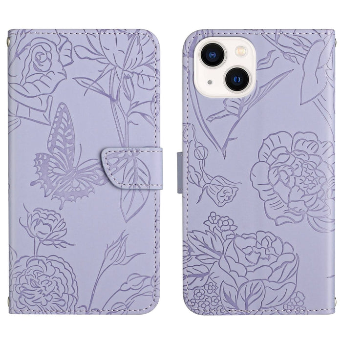Skin Feel Butterfly Peony Estuche para teléfono de cuero en relieve