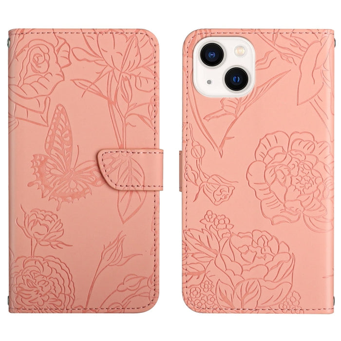 Skin Feel Butterfly Peony Estuche para teléfono de cuero en relieve