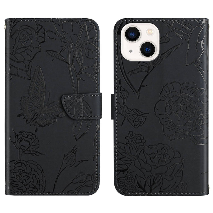 Skin Feel Butterfly Peony Estuche para teléfono de cuero en relieve