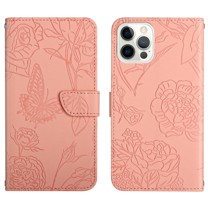 Skin Feel Butterfly Peony Estuche para teléfono de cuero en relieve