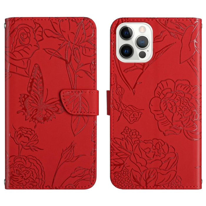 Skin Feel Butterfly Peony Estuche para teléfono de cuero en relieve