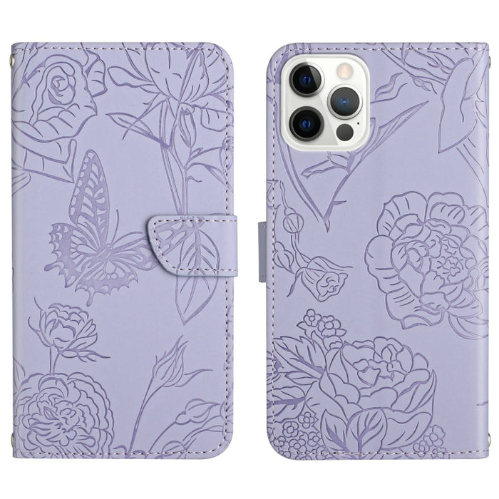 Skin Feel Butterfly Peony Estuche para teléfono de cuero en relieve