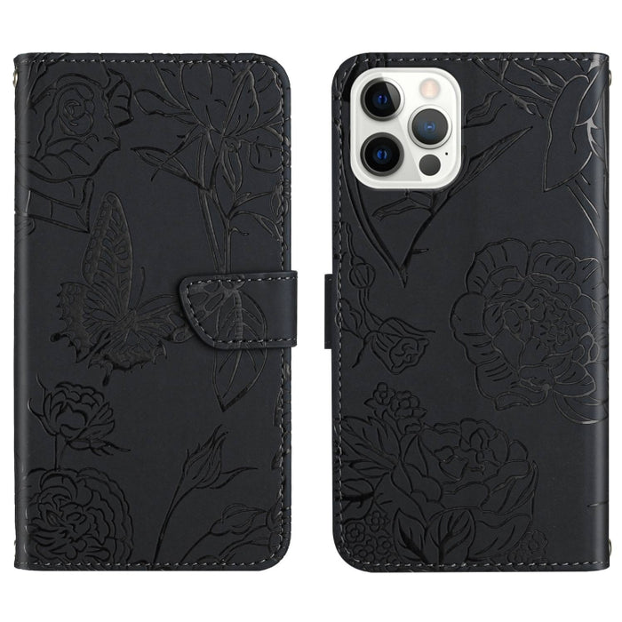 Skin Feel Butterfly Peony Estuche para teléfono de cuero en relieve
