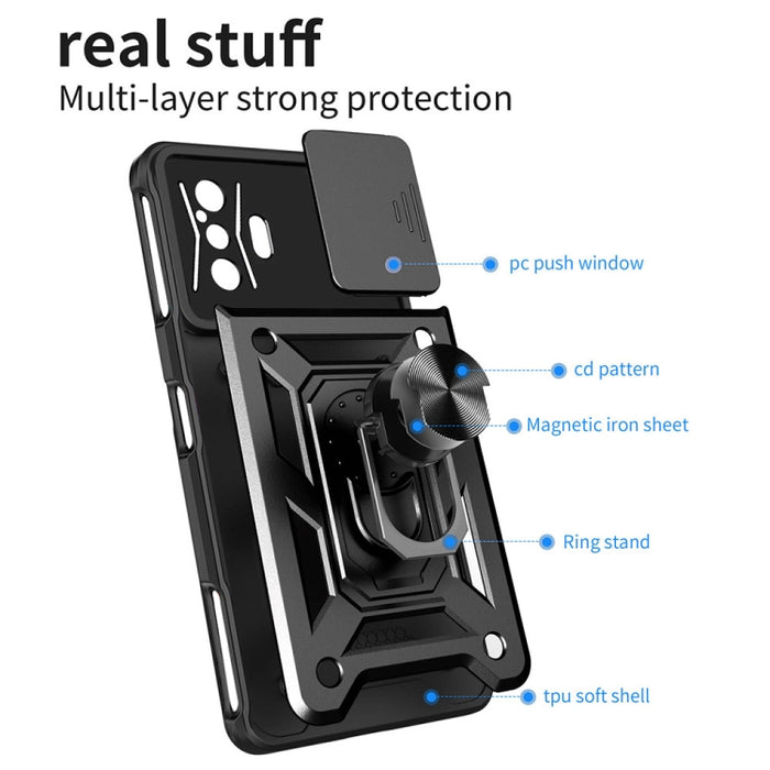 Diseño de cubierta de cámara deslizante Funda de teléfono TPU + PC, For Xiaomi Poco F4 GT / Redmi K50 Gaming, For OPPO Realme C35