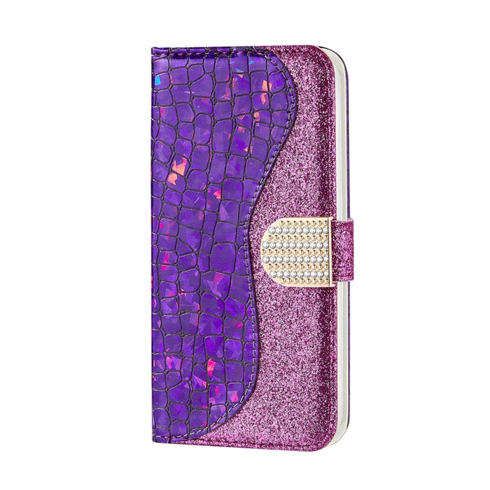Estuche para teléfono de cuero con textura de cocodrilo en polvo con purpurina láser, For Samsung Galaxy A13 4G, For Xiaomi Redmi 10C