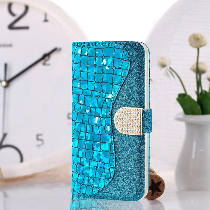 Estuche para teléfono de cuero con textura de cocodrilo en polvo con purpurina láser, For Samsung Galaxy A13 4G, For Xiaomi Redmi 10C