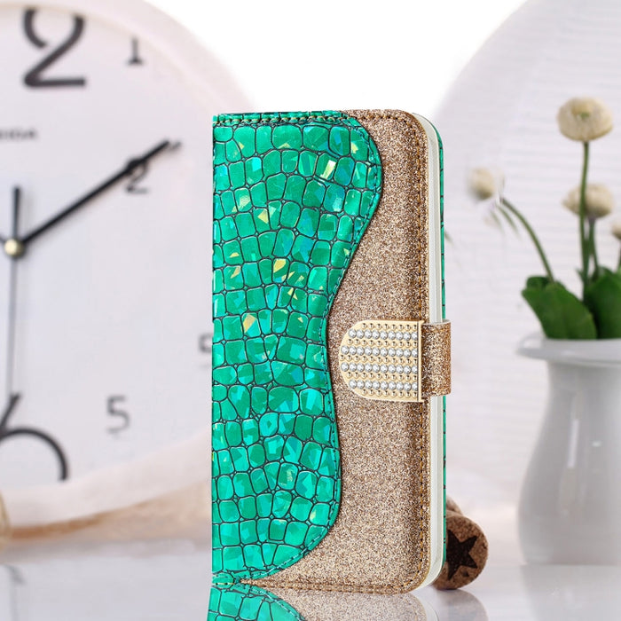 Estuche para teléfono de cuero con textura de cocodrilo en polvo con purpurina láser, For Samsung Galaxy A13 4G, For Xiaomi Redmi 10C