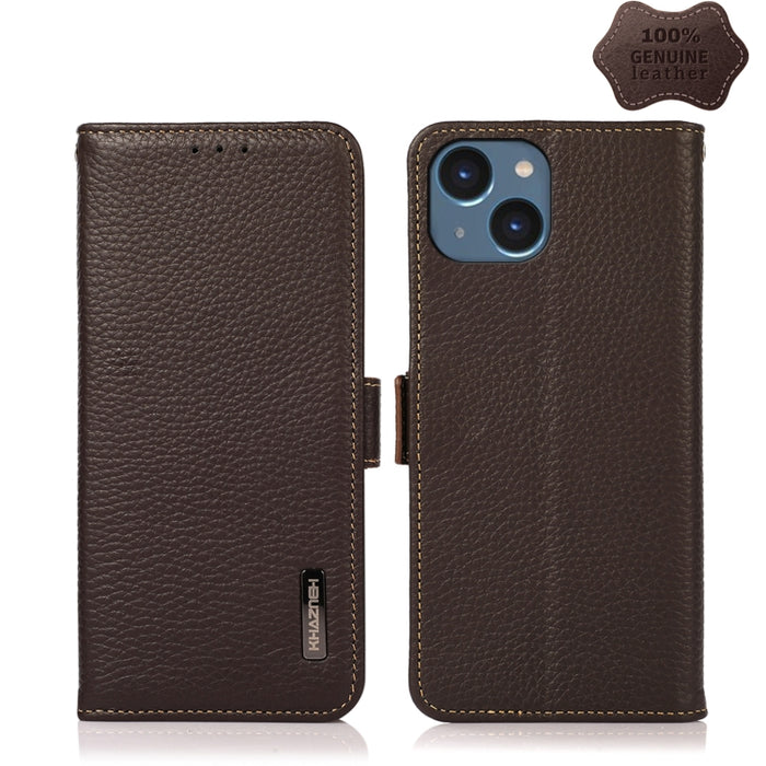 KHAZNEH Side-Magnetic Litchi Genuine Leather RFID Phone Case