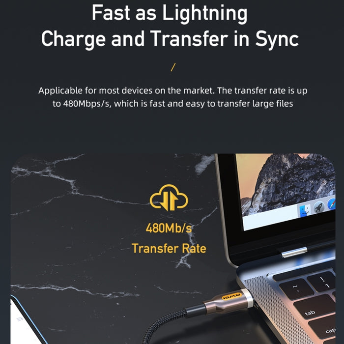 awei CL-125L Tipo-C / USB-C a cable de datos de carga rápida de 8 pines, longitud: 1 m