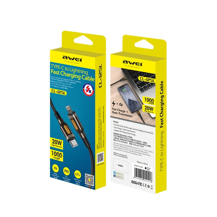 awei CL-125L Tipo-C / USB-C a cable de datos de carga rápida de 8 pines, longitud: 1 m