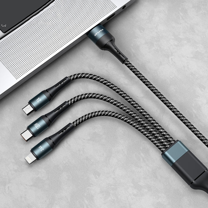 awei CL-972 Tipo-C / USB-C + 8 pines + Micro USB 3 en 1 Cable de datos de carga rápida, Longitud: 1,2 m