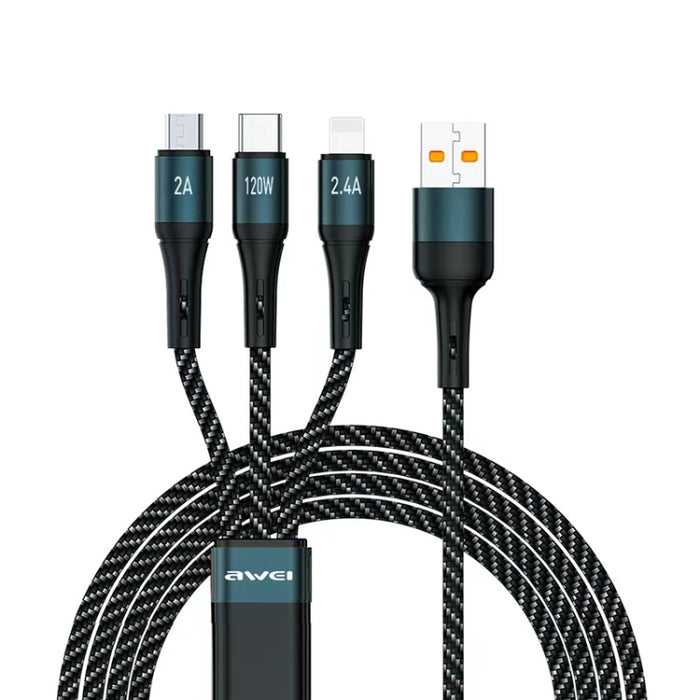 awei CL-972 Tipo-C / USB-C + 8 pines + Micro USB 3 en 1 Cable de datos de carga rápida, Longitud: 1,2 m