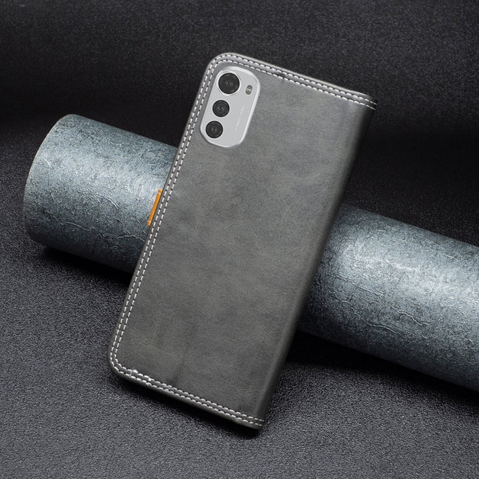 Estuche de cuero para teléfono con doble hilo de coser a juego, For Motorola Moto E32 4G, For Xiaomi 12 Lite