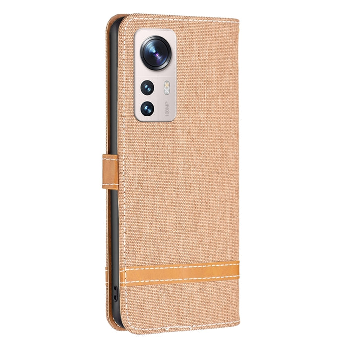 Estuche para teléfono de cuero con textura de mezclilla color block, For Xiaomi 12 Lite