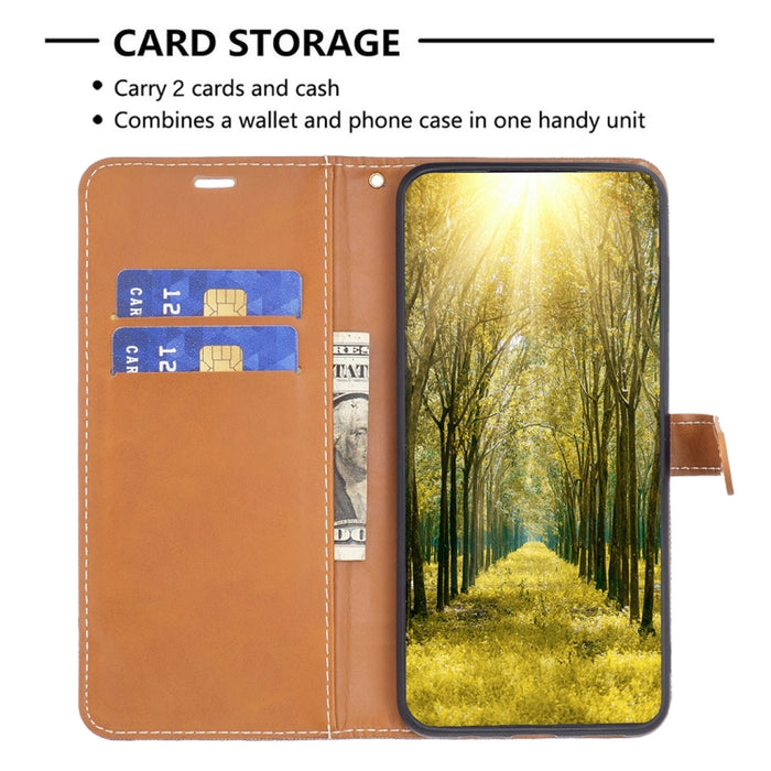 Estuche para teléfono de cuero con textura de mezclilla color block, For Xiaomi 12 Lite