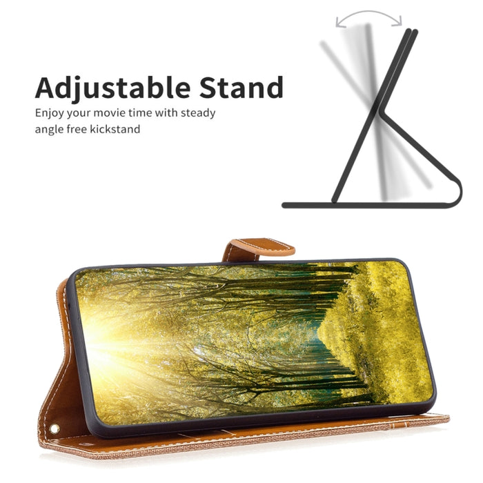 Estuche para teléfono de cuero con textura de mezclilla color block, For Xiaomi 12 Lite