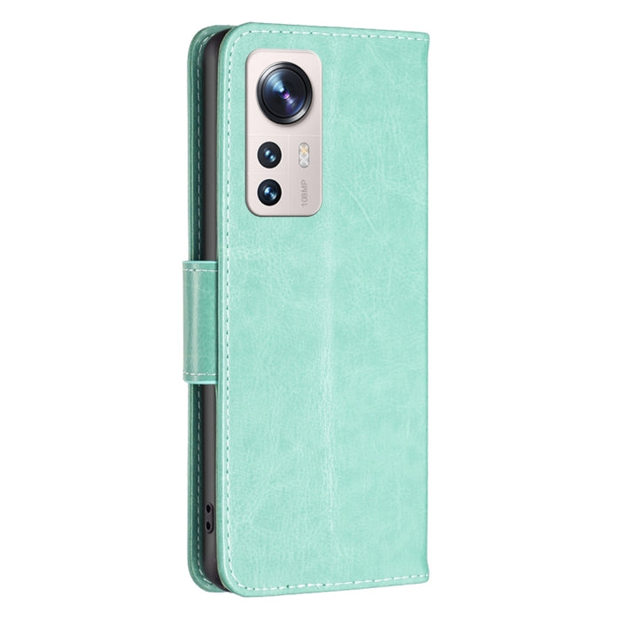 Estuche para teléfono de cuero con dos mariposas en relieve, For Xiaomi 12 Lite