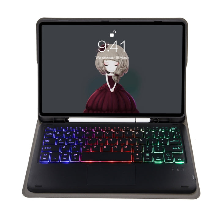 A07B-AS Piel de cordero Ranura para bolígrafo Almohadilla táctil Teclado Bluetooth Funda de cuero para tableta