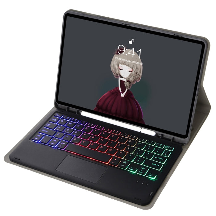 A07B-AS Piel de cordero Ranura para bolígrafo Almohadilla táctil Teclado Bluetooth Funda de cuero para tableta