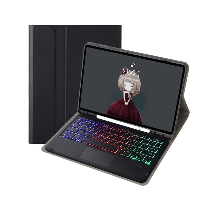 A07B-AS Piel de cordero Ranura para bolígrafo Almohadilla táctil Teclado Bluetooth Funda de cuero para tableta