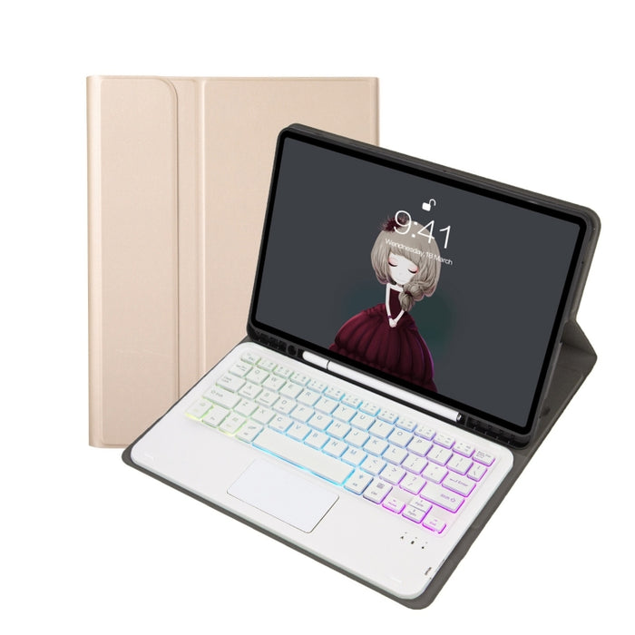 A07B-AS Piel de cordero Ranura para bolígrafo Almohadilla táctil Teclado Bluetooth Funda de cuero para tableta