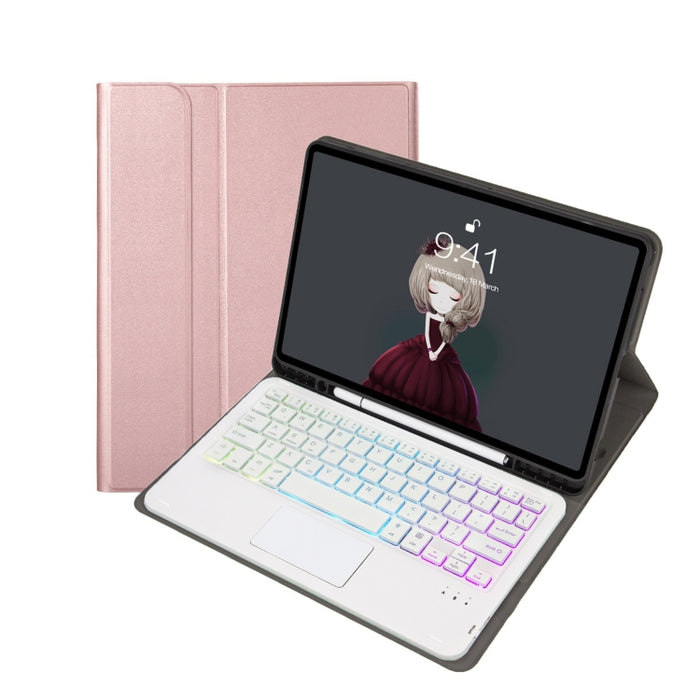 A07B-AS Piel de cordero Ranura para bolígrafo Almohadilla táctil Teclado Bluetooth Funda de cuero para tableta