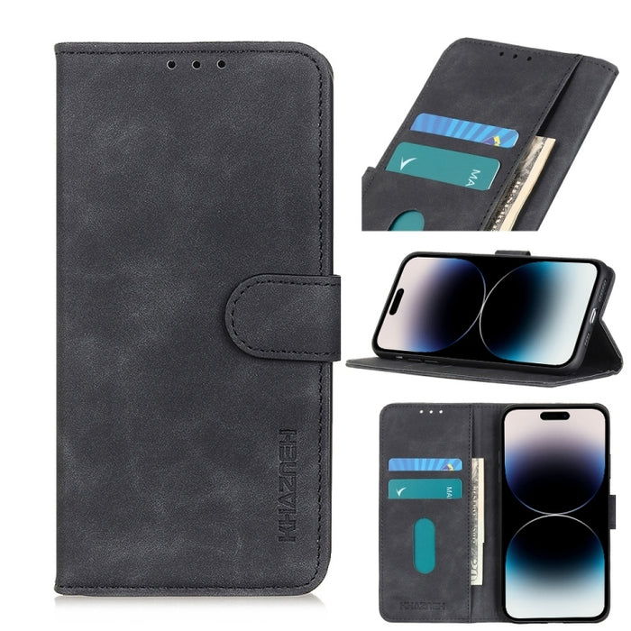 Estuche para teléfono de cuero con textura retro KHAZNEH, For iPhone 14, For iPhone 14 Plus, For iPhone 14 Pro, For iPhone 14 Pro Max