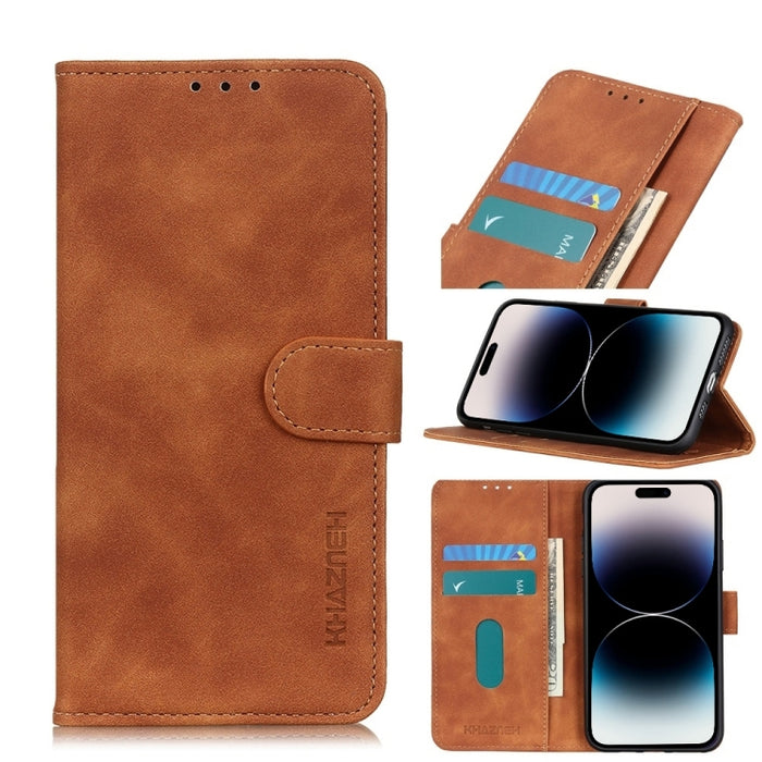 Estuche para teléfono de cuero con textura retro KHAZNEH, For iPhone 14, For iPhone 14 Plus, For iPhone 14 Pro, For iPhone 14 Pro Max