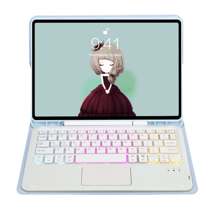 T07B-AS Skin Feel Pen Slot Touch Pad Teclado Bluetooth Funda de cuero para tableta