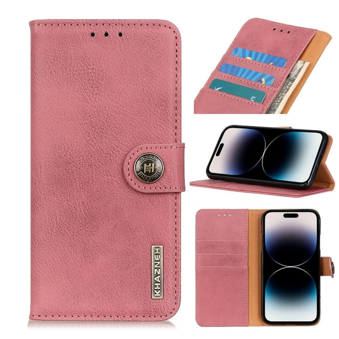 KHAZNEH Funda de cuero con tapa horizontal con textura de piel de vaca