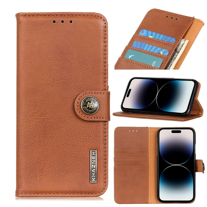 KHAZNEH Funda de cuero con tapa horizontal con textura de piel de vaca