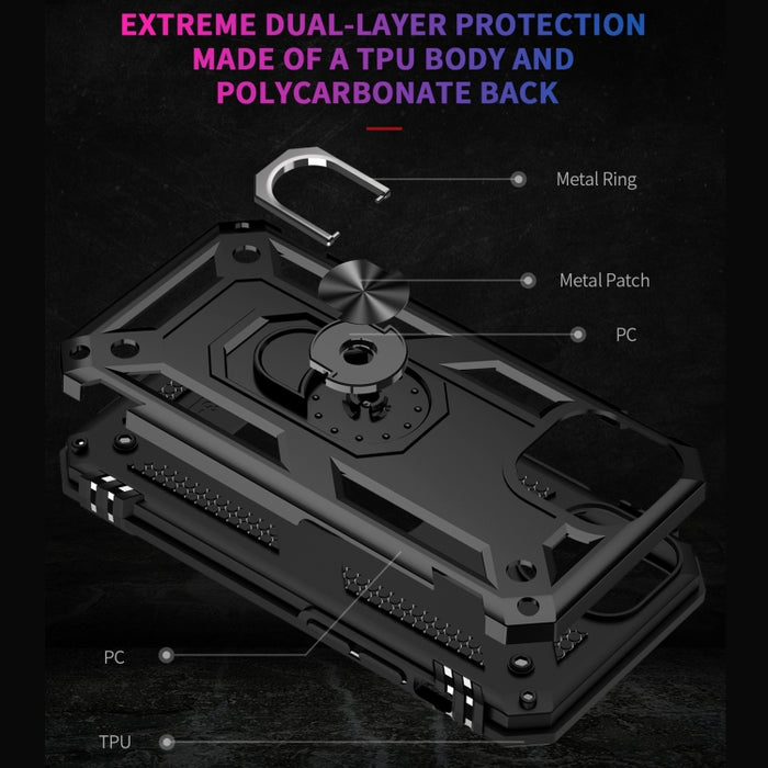 Funda para teléfono con soporte de anillo de TPU + PC a prueba de golpes