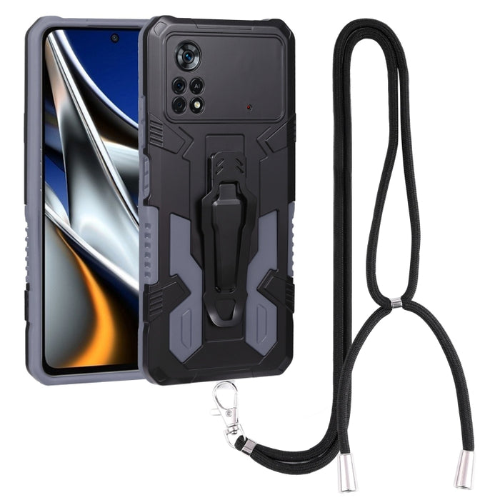Lanyard Mecha Armor Kickstand PC + TPU Phone Case, For Xiaomi Poco X4 Pro 5G, For Xiaomi Redmi 10C, For Xiaomi Redmi Note 11 Pro Global, For Xiaomi Redmi Note 11S, For OPPO Realme C31