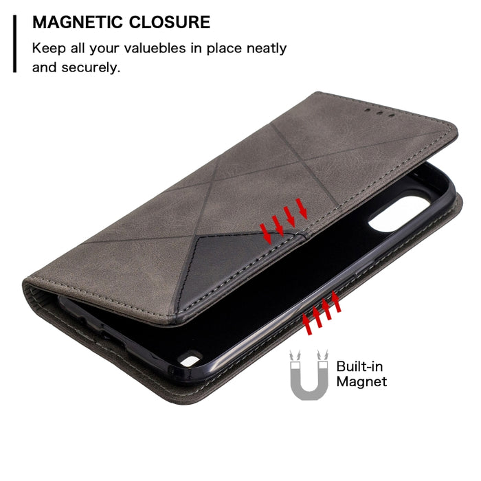 Estuche de cuero magnético con tapa horizontal con textura de rombos con soporte y ranuras para tarjetas y billetera, For Huawei P40, For Huawei P40 Pro, For Galaxy A01, For Galaxy A21, For Xiaomi Redmi K30