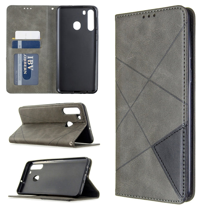 Estuche de cuero magnético con tapa horizontal con textura de rombos con soporte y ranuras para tarjetas y billetera, For Huawei P40, For Huawei P40 Pro, For Galaxy A01, For Galaxy A21, For Xiaomi Redmi K30