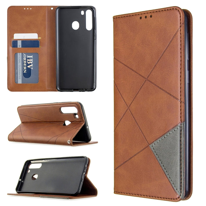 Estuche de cuero magnético con tapa horizontal con textura de rombos con soporte y ranuras para tarjetas y billetera, For Huawei P40, For Huawei P40 Pro, For Galaxy A01, For Galaxy A21, For Xiaomi Redmi K30