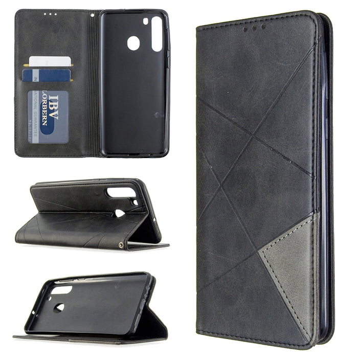 Estuche de cuero magnético con tapa horizontal con textura de rombos con soporte y ranuras para tarjetas y billetera, For Huawei P40, For Huawei P40 Pro, For Galaxy A01, For Galaxy A21, For Xiaomi Redmi K30