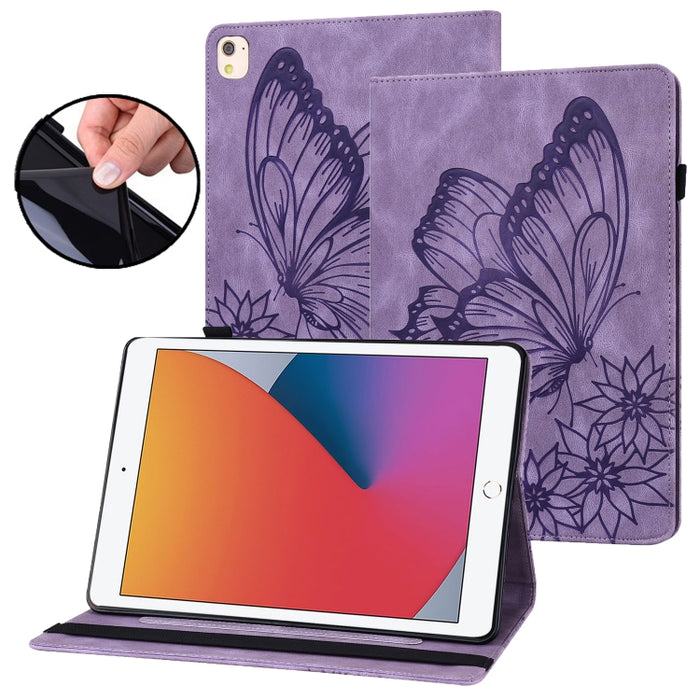 Estuche para tableta de cuero inteligente con relieve de mariposa grande