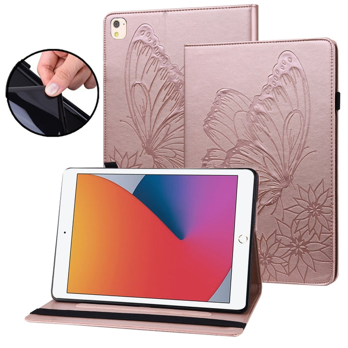 Estuche para tableta de cuero inteligente con relieve de mariposa grande