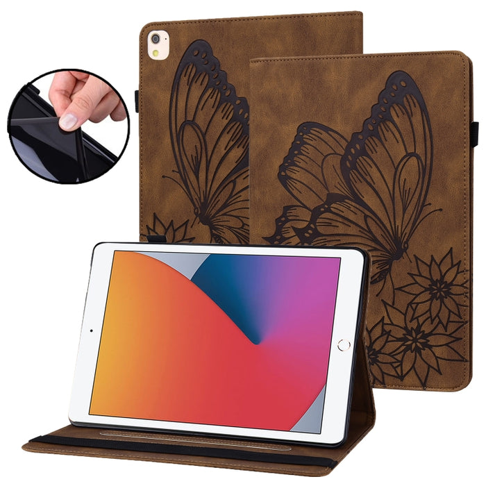 Estuche para tableta de cuero inteligente con relieve de mariposa grande
