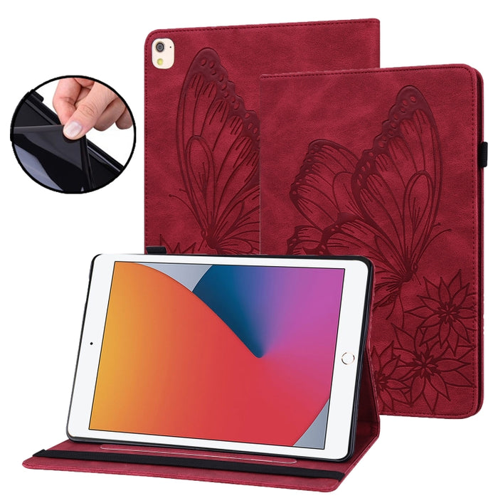 Estuche para tableta de cuero inteligente con relieve de mariposa grande