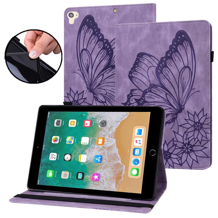 Estuche para tableta de cuero inteligente con relieve de mariposa grande