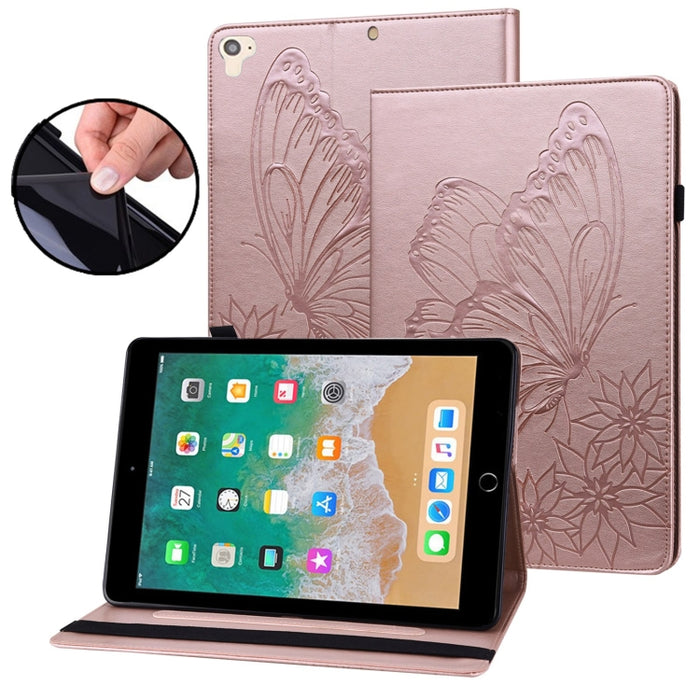 Estuche para tableta de cuero inteligente con relieve de mariposa grande