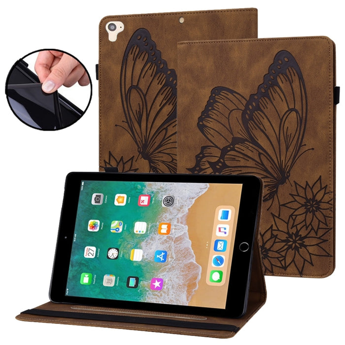 Estuche para tableta de cuero inteligente con relieve de mariposa grande