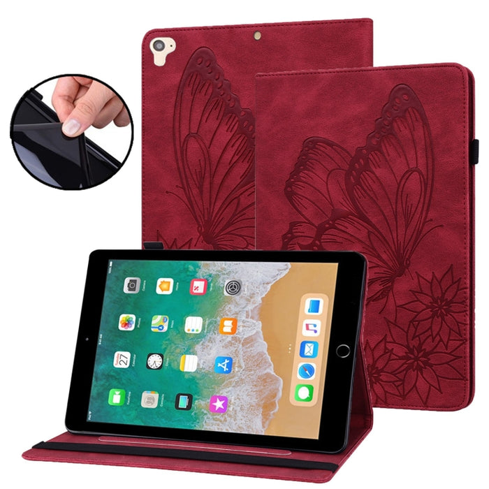 Estuche para tableta de cuero inteligente con relieve de mariposa grande